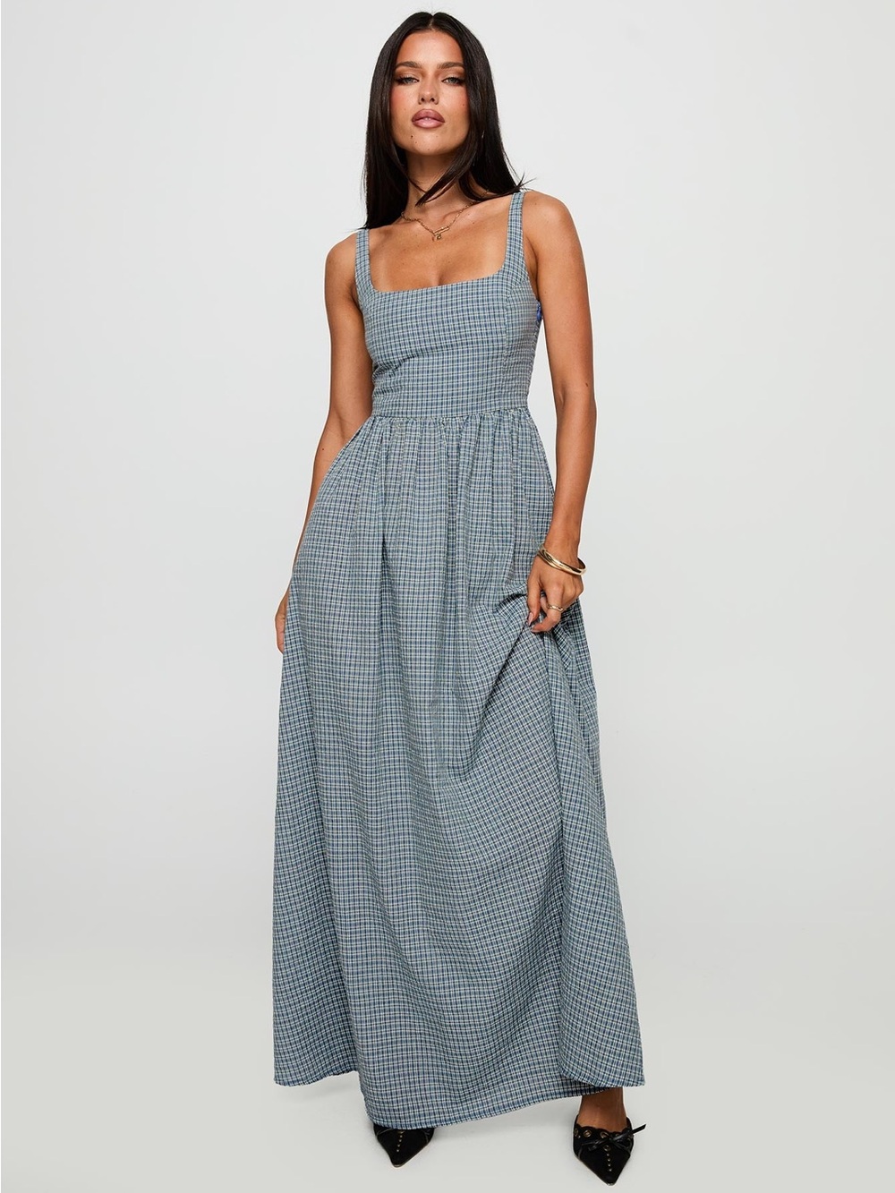 Princess Polly Cartmel Check Maxi Dress Navy - Picture 3 of 12